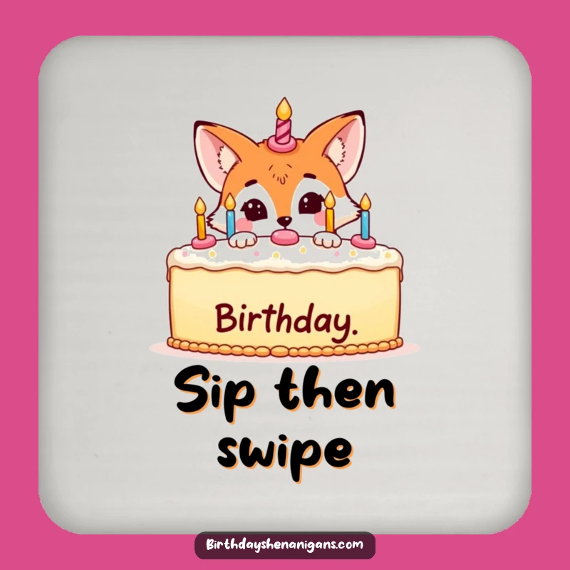 Funny Fox Hiding Cake Coaster: Protect Surfaces with Birthday Fun!