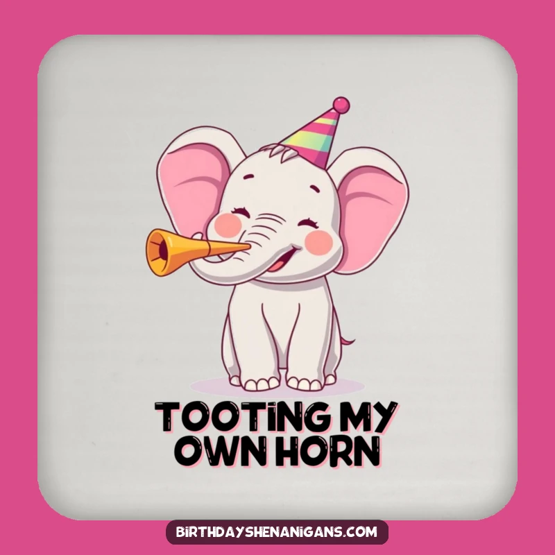 Funny Joyful Elephant Party Horn Coaster: Protect Surfaces with Festive Pachyderm Art!