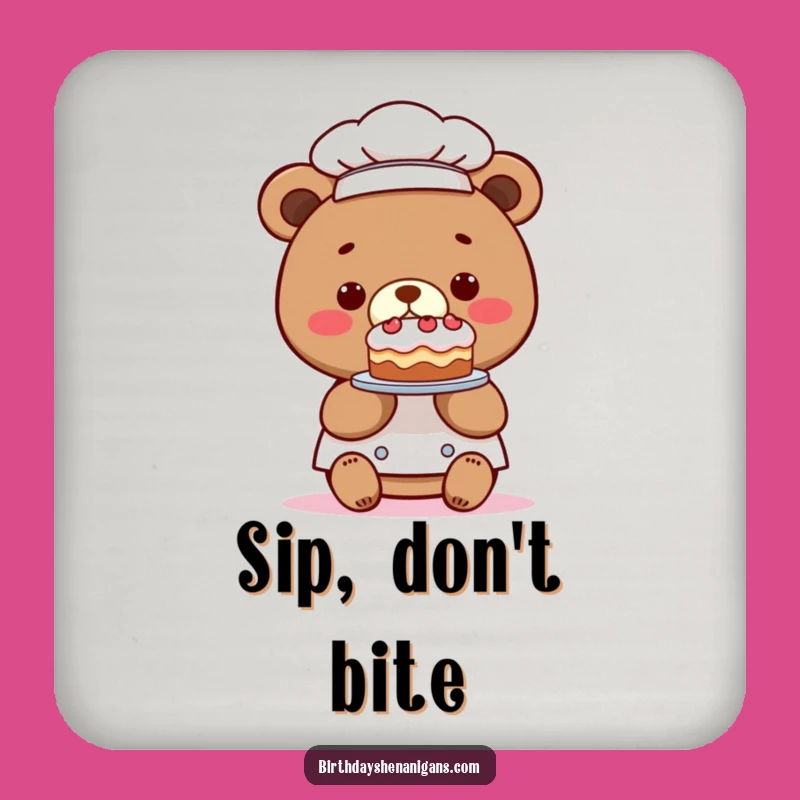Funny Kawaii Bear Chef Tiny Cake Coaster: Protect Surfaces with Culinary Comedy