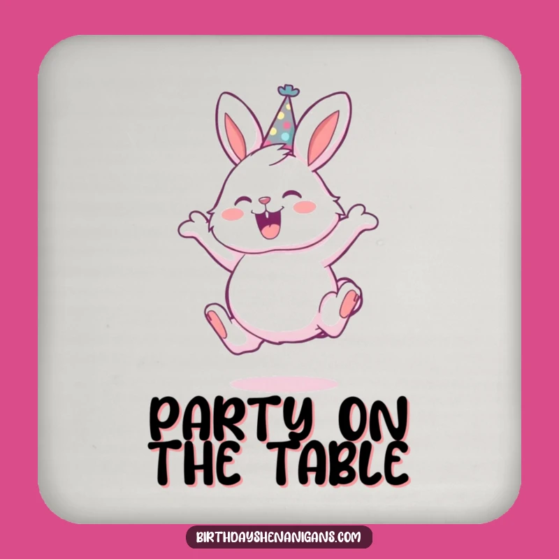 Funny Bunny Party Hat Coaster - Protects Surfaces with Leaping Joy Gift