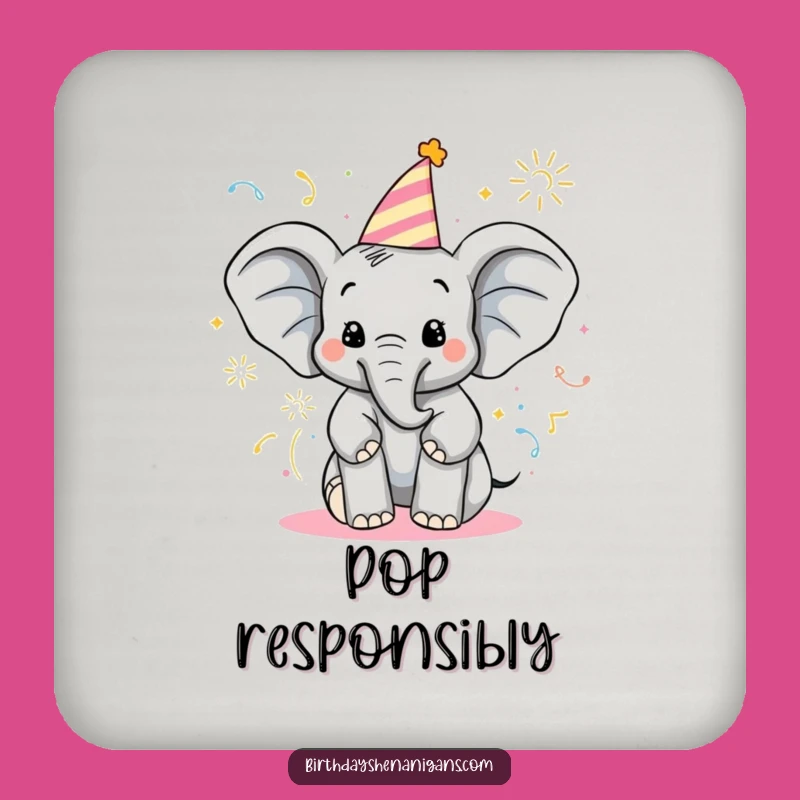 Funny Elephant Coaster Set: Birthday Popper Gift, Protects Surfaces!