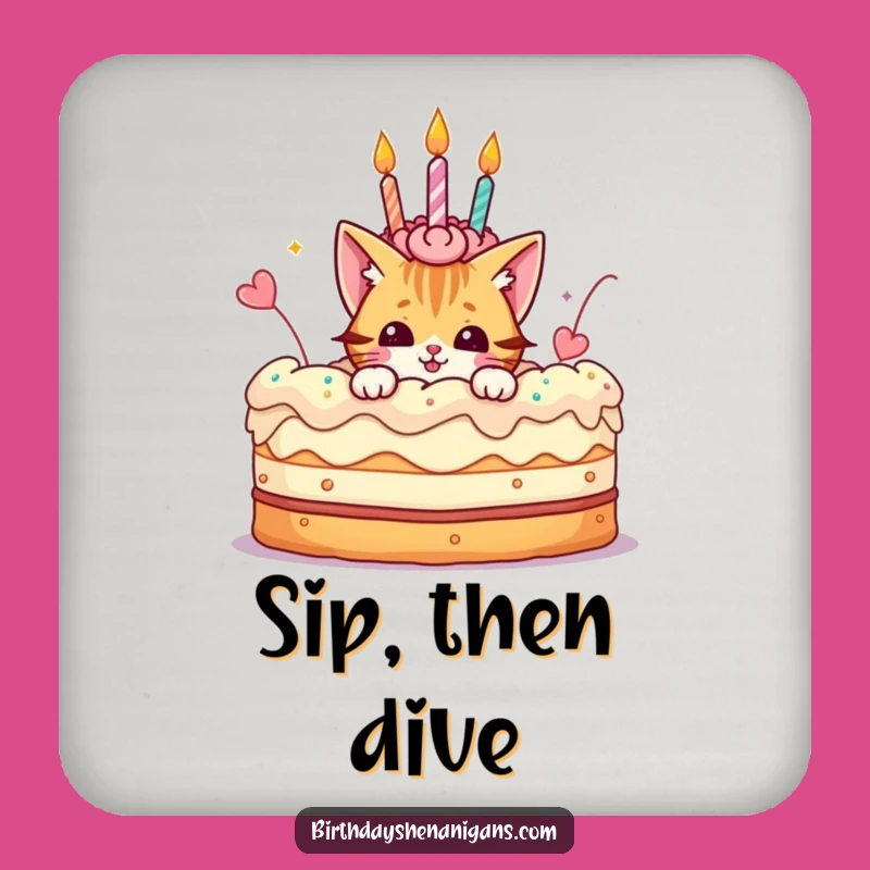 Funny Cat Cake Coaster: Playful Peek, Birthday Decor, Party Gift