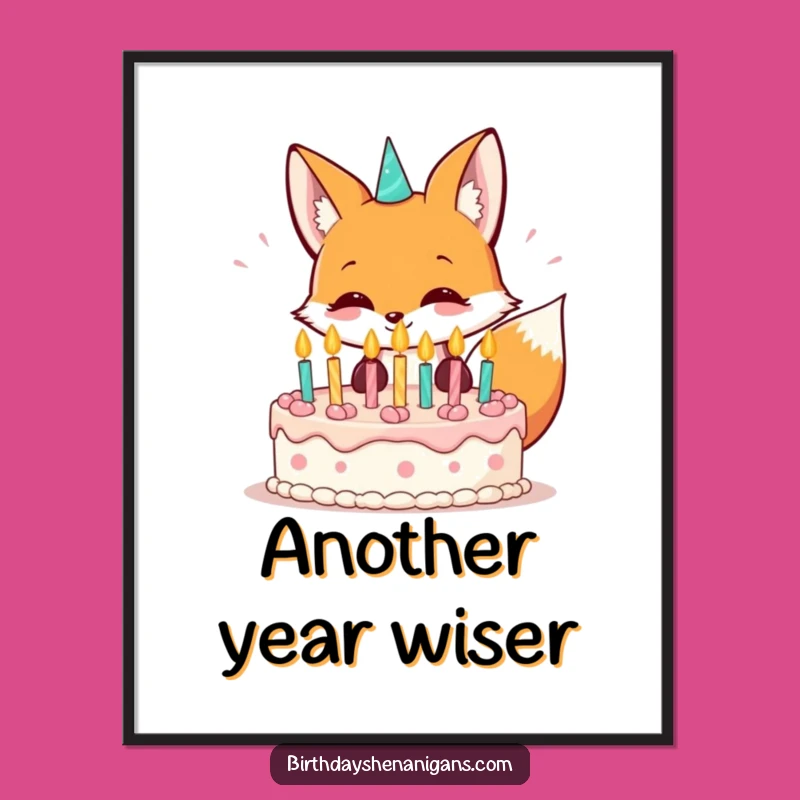 Funny Kawaii Fox Birthday Poster: Joyful Celebration Art