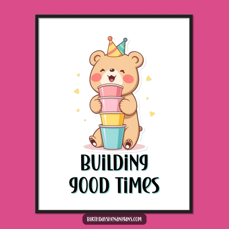 Funny Bear Party Cups Poster: Add Festive Humor to Your Walls with This Art