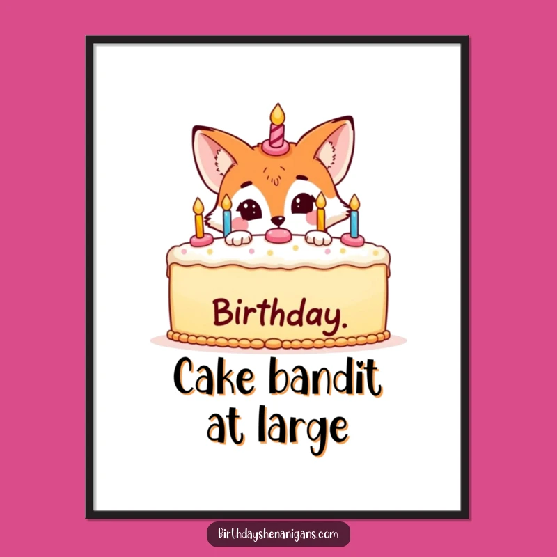 Funny Fox Hiding Cake Poster: Hilarious Birthday Decor Art!