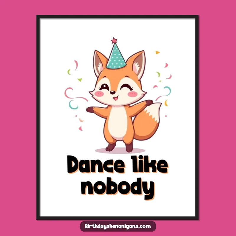 Funny Fox Art Print: Dancing Streamer Poster, Whimsical Party Gift!