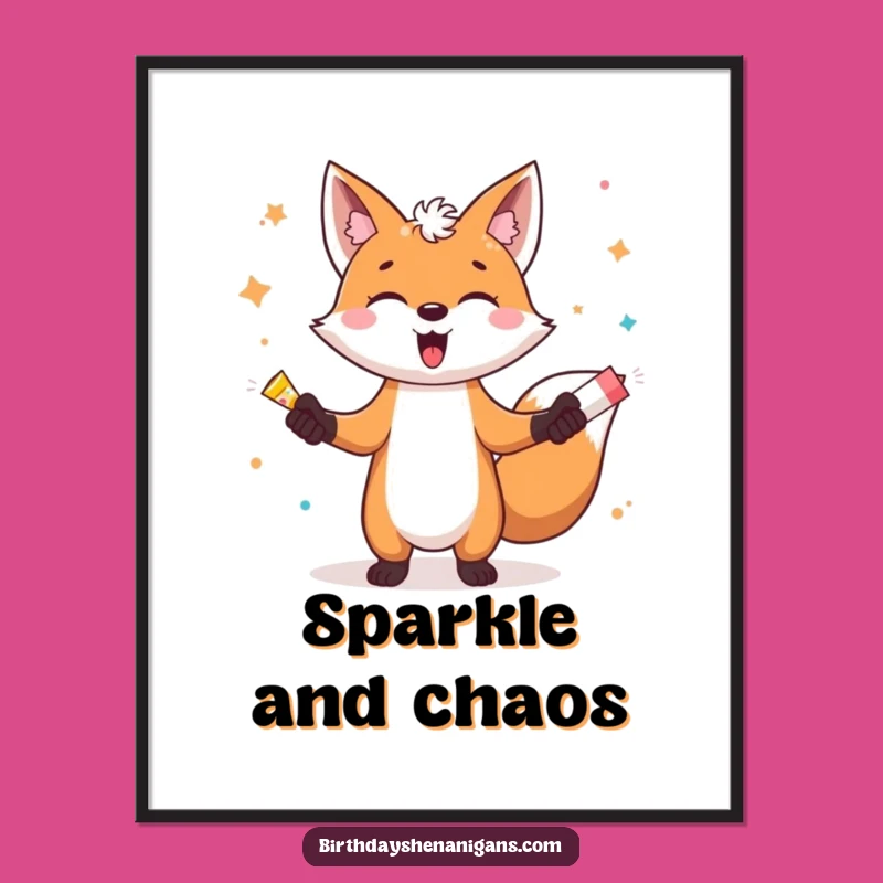 Funny Fox Juggling Party Poppers Poster: Brighten Your Walls with This Hilarious Art