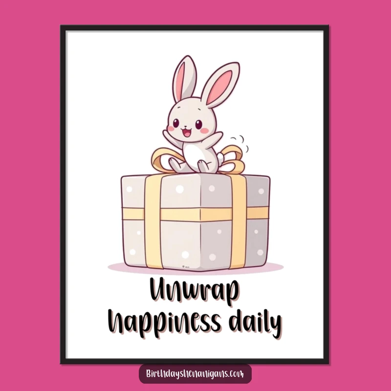 Funny Kawaii Bunny Present Bounce Poster: Decorate with Delightful Energy