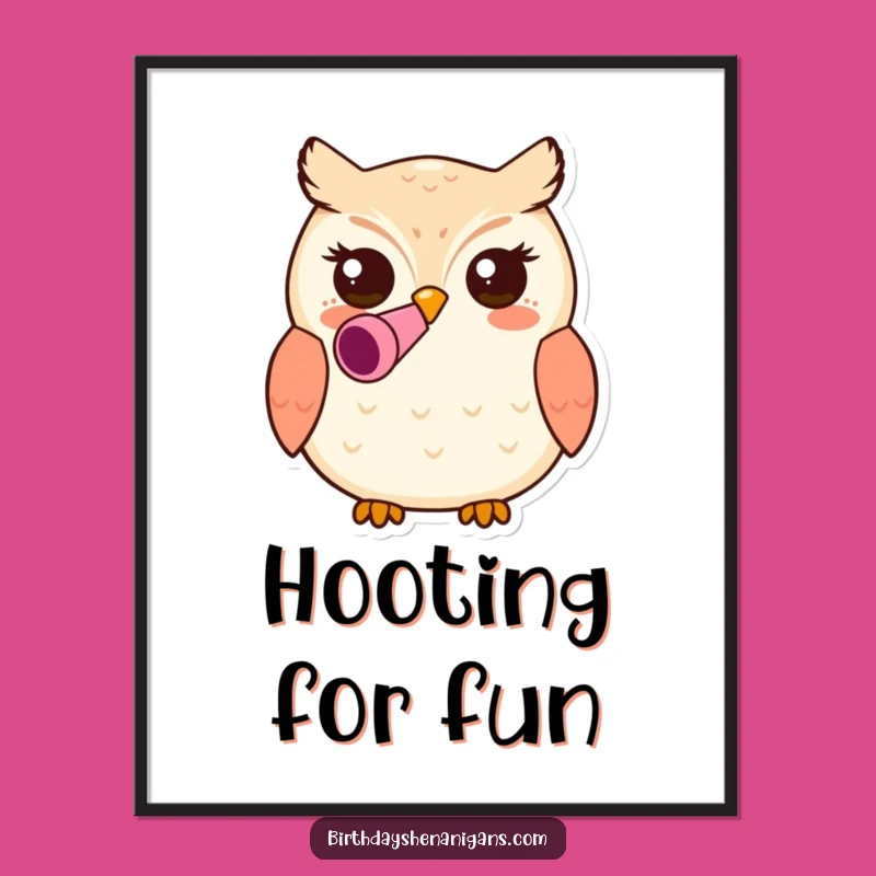 Funny Kawaii Owl Poster: Party Blower Fun Art, a Whimsical Gift