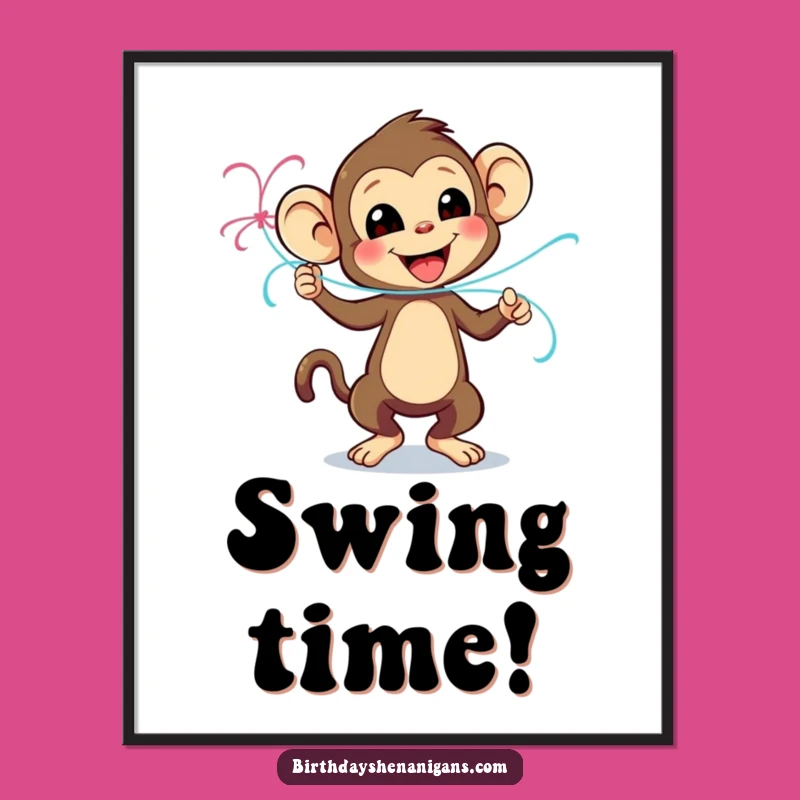 Funny Monkey Dancing Poster, Playful Streamer Dance Art - Fun Gift