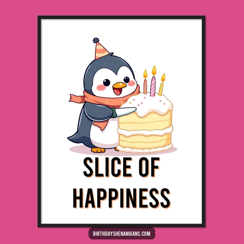 Funny Penguin Birthday Scarf Poster: Hilarious Wall Art, Perfect Party Decor!