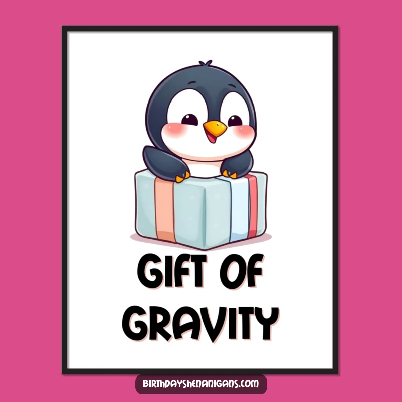 Funny Penguin Gift Slide Poster - Cheerful Wall Art for Winter Spaces