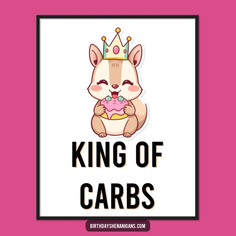 Funny Squirrel Art Print: Cake Lover Poster, Whimsical Birthday Gift!