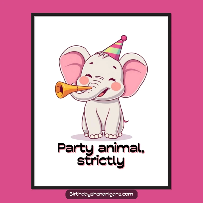 Funny Joyful Elephant Party Horn Poster: Decorate with Festive Pachyderm Art!