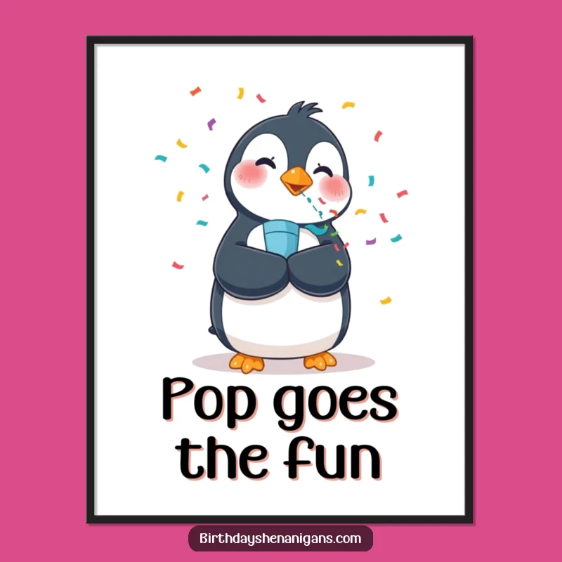 Funny Penguin Confetti Poster - Wobbly Bird Celebration Art Gift