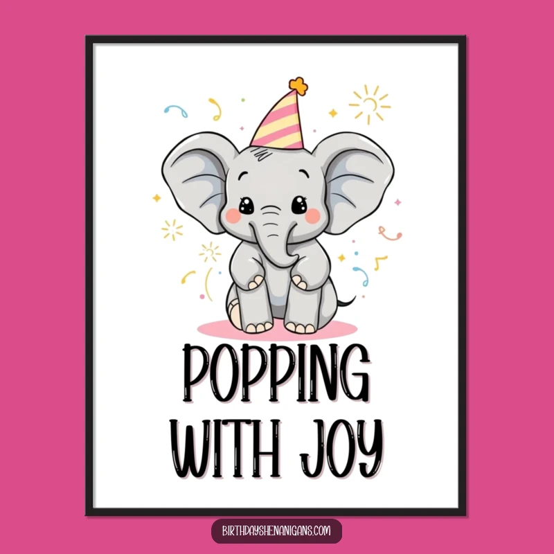 Funny Elephant Art Print: Birthday Popper Poster, Whimsical Celebration Gift!