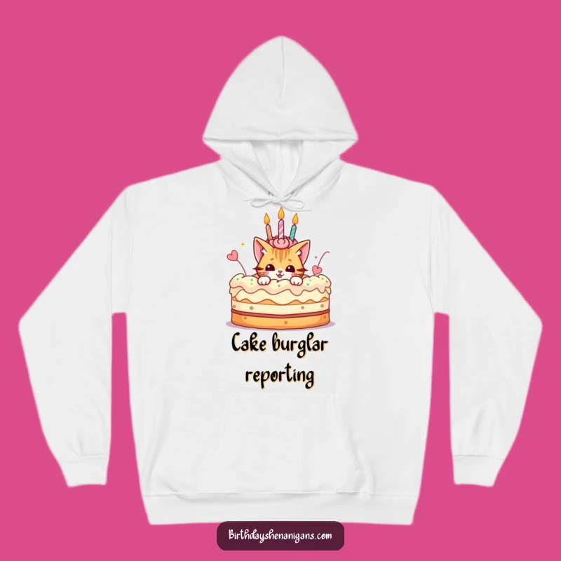 Cozy Funny Cat Cake Hoodie: Playful Character, Birthday, Warm Fun