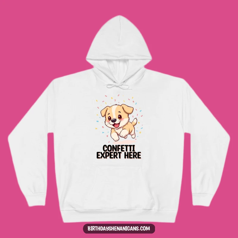 Cozy Funny Puppy Confetti Hoodie - Warm and Whimsical Celebration Wear