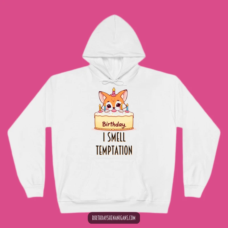 Funny Fox Hiding Cake Hoodie: Cozy Birthday Mischief Awaits!