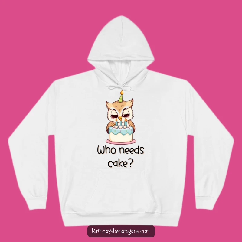 Funny Curious Owl Birthday Cake Hoodie - Cozy Whimsical Gift