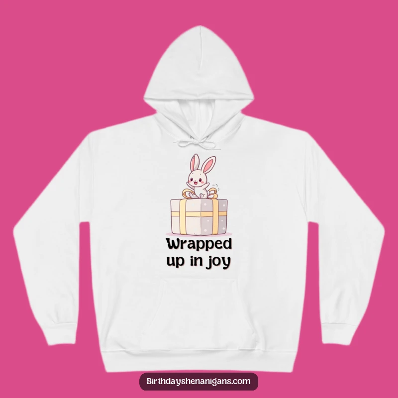 Cozy Funny Kawaii Bunny Present Bounce Hoodie: Snuggle Up with Festive Fun