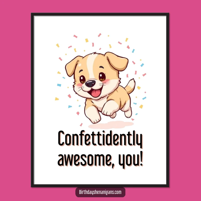 Free Printable Puppy Wall Art: Energetic Confetti Chase for Funny Downloadable Decor