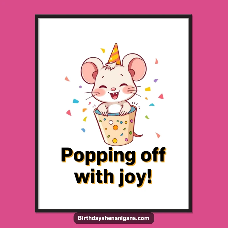 Free Printable Funny Wall Art: Giggling Mouse Party Popper Art Downloadable Gift for Decor