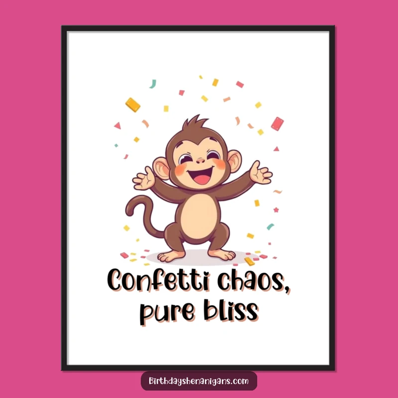 Free Printable Kawaii Monkey Wall Art: Confetti Celebration Downloadable Art