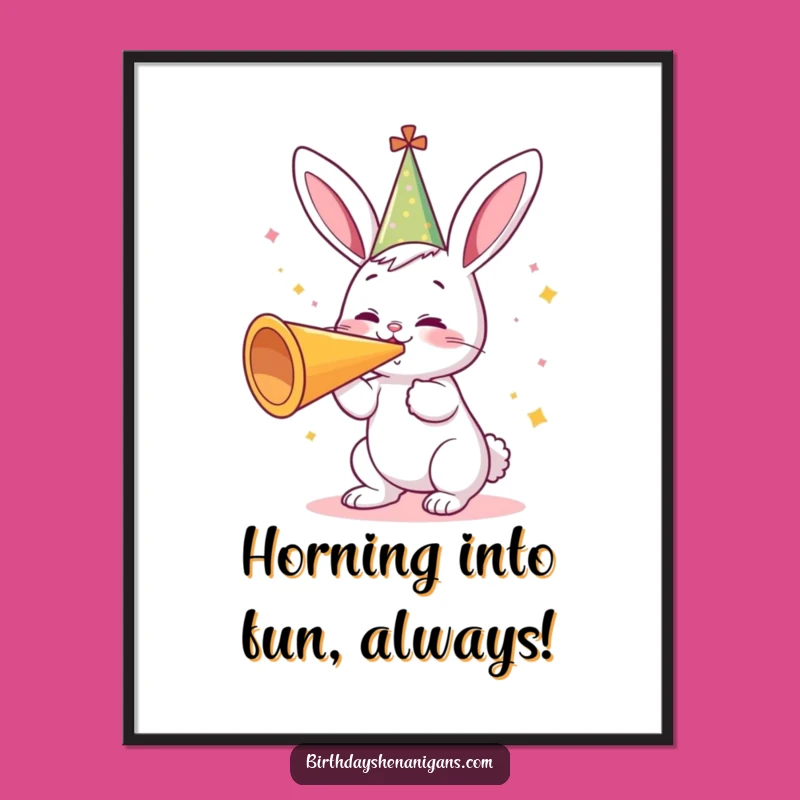 Free Printable Wall Art: Funny Bunny Party Horn Fun For Your Quirky Home Decor