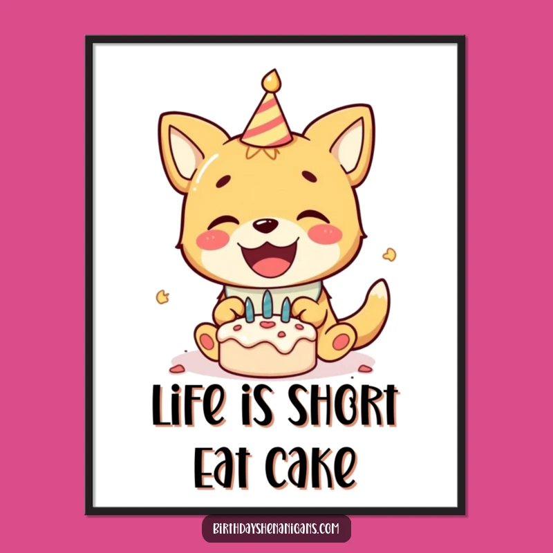 Free Printable Wall Art: Funny Dog Smashing Cake Downloadable Gift Decor