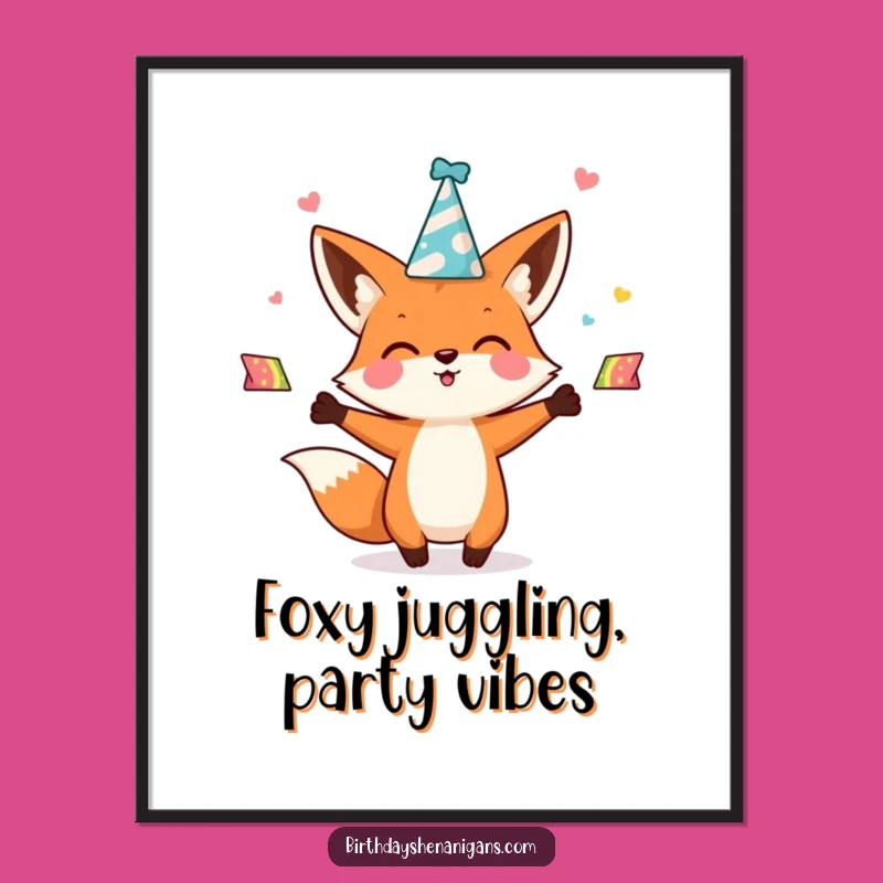Free Printable Wall Art: Kawaii Fox's Enthusiastic Hat Juggling