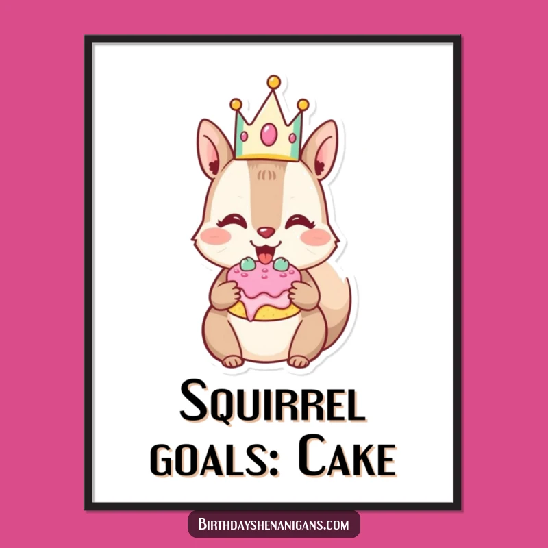 Free Printable Wall Art: Squirrel Eating Cake Funny Downloadable Art