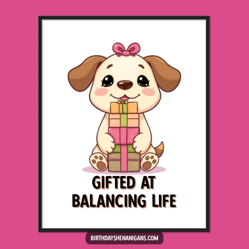 Funny Free Printable Wall Art: Adorable Kawaii Dog Balancing Gifts, Downloadable Decor for a Smile