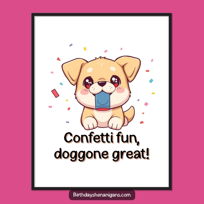 Funny Free Printable Wall Art: Dog with Confetti Popper, a Joyful DIY Downloadable Decor