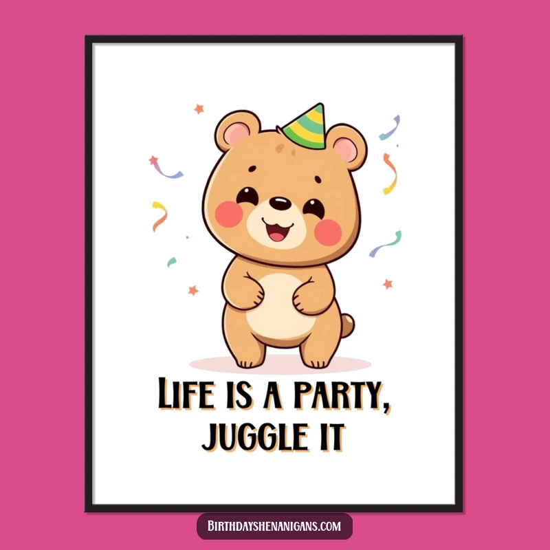 Funny Free Printable Wall Art: Juggling Bear Party Streamers Downloadable Art