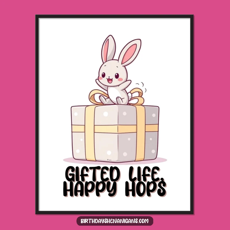 Free Printable Kawaii Bunny Wall Art: Bouncing on Present Downloadable Art