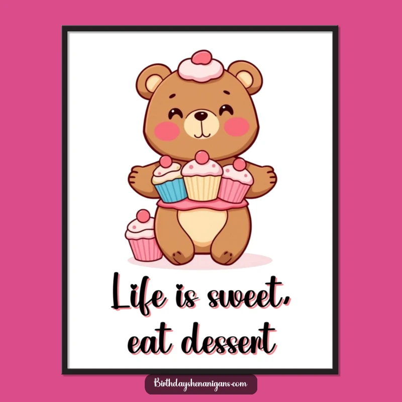 Free Printable Wall Art: Bear's Cupcake Balance, Humorous Downloadable Art for a Sweet Space