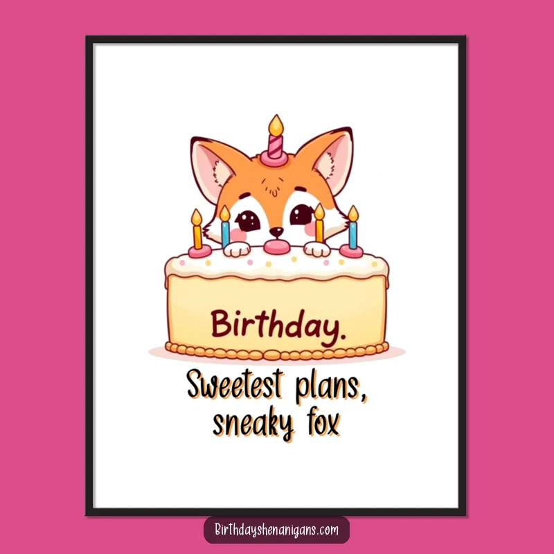 Funny Free Printable Wall Art: Mischievous Fox Cake Downloadable Art