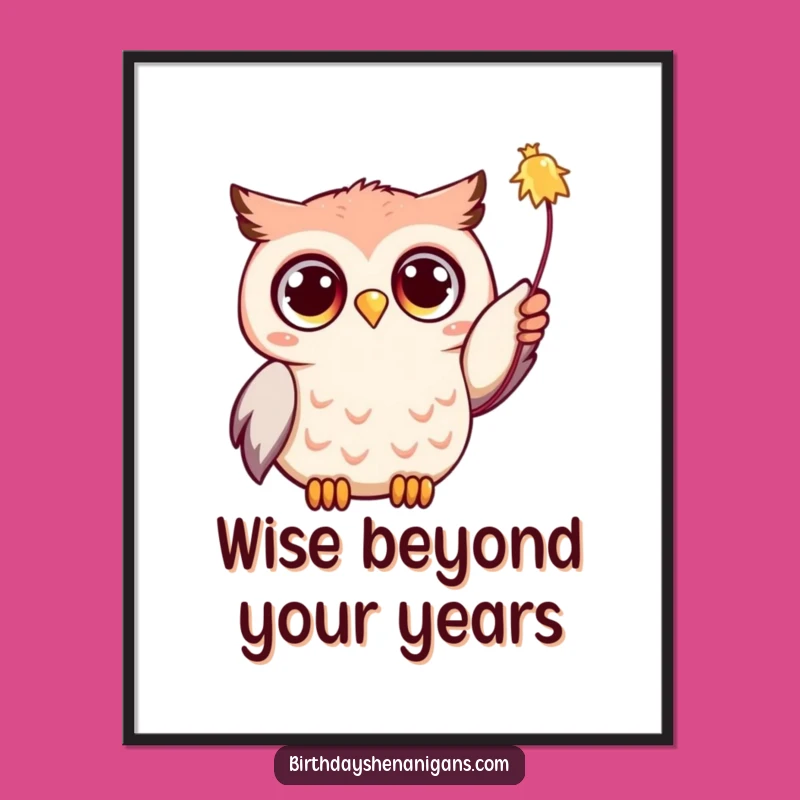 Funny Free Printable Wall Art: Joyful Kawaii Owl Reaching for Streamers, Downloadable Decor