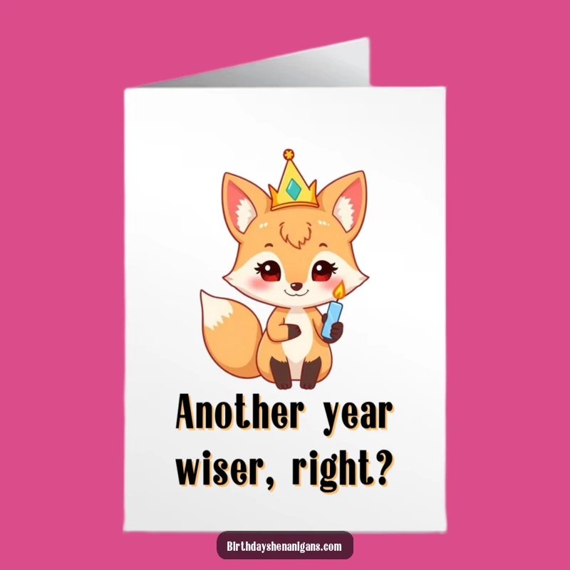Free Printable Birthday Card: Curious Fox with Candle Funny Downloadable Gift for Birthdays