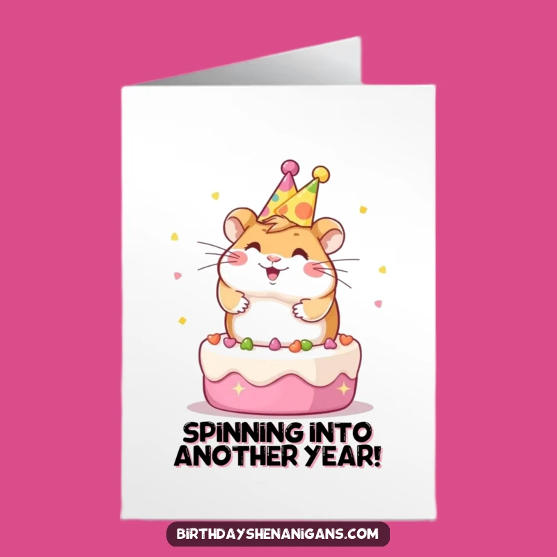 Free Printable Birthday Card: Funny Kawaii Hamster on Cake, Hilarious Downloadable Greeting