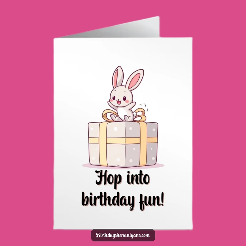 Free Printable Kawaii Bunny Birthday Card: Bouncing on Present DIY Gift