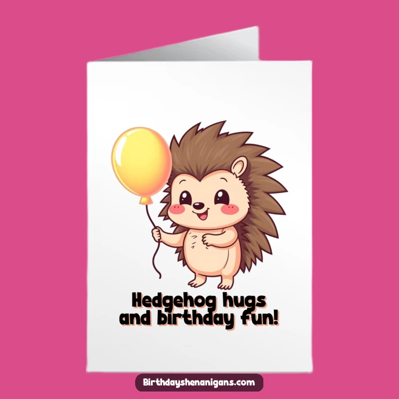 Free Printable Birthday Card: Cheerful Hedgehog with Balloon for a Joyful Celebration