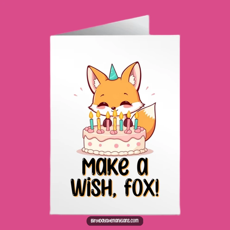 Free Printable Kawaii Fox Birthday Card: Funny Downloadable Cake Wish