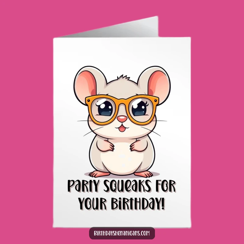 Free Printable Birthday Card: Funny Mouse Party Glasses Card for a Festive, Downloadable Gift