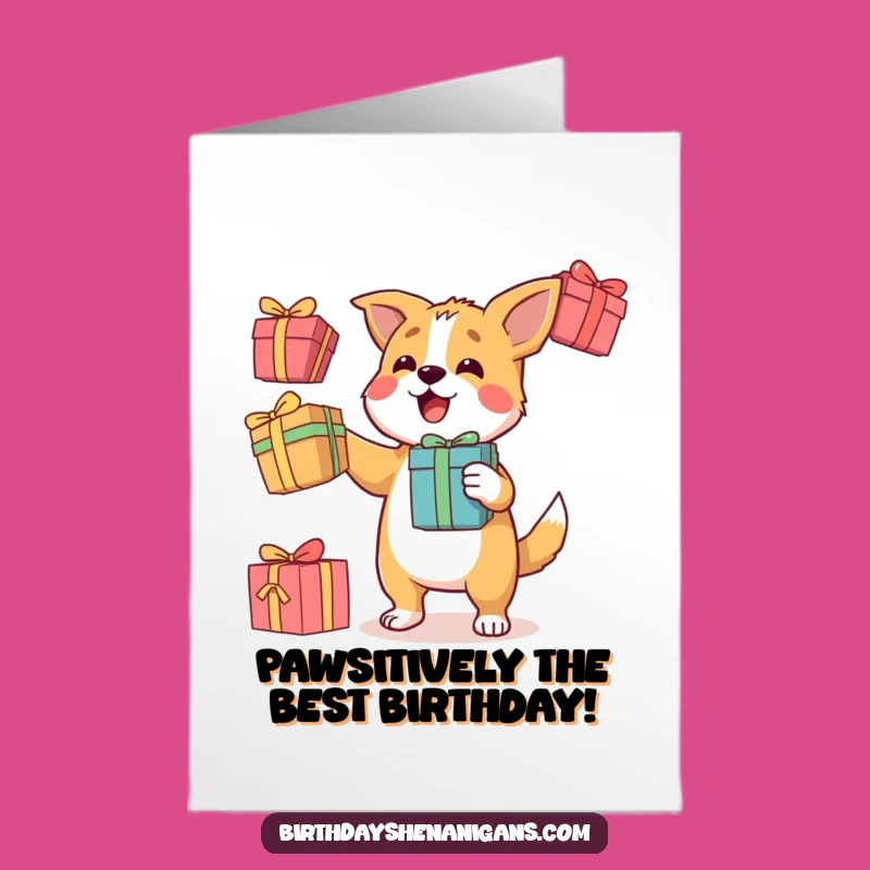Free Printable Dog Birthday Card: Downloadable Funny Juggling Art for a Special Day Gift