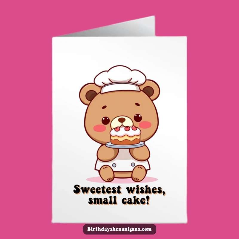 Free Printable Bear Chef Birthday Card: Tiny Cake Humor DIY Gift