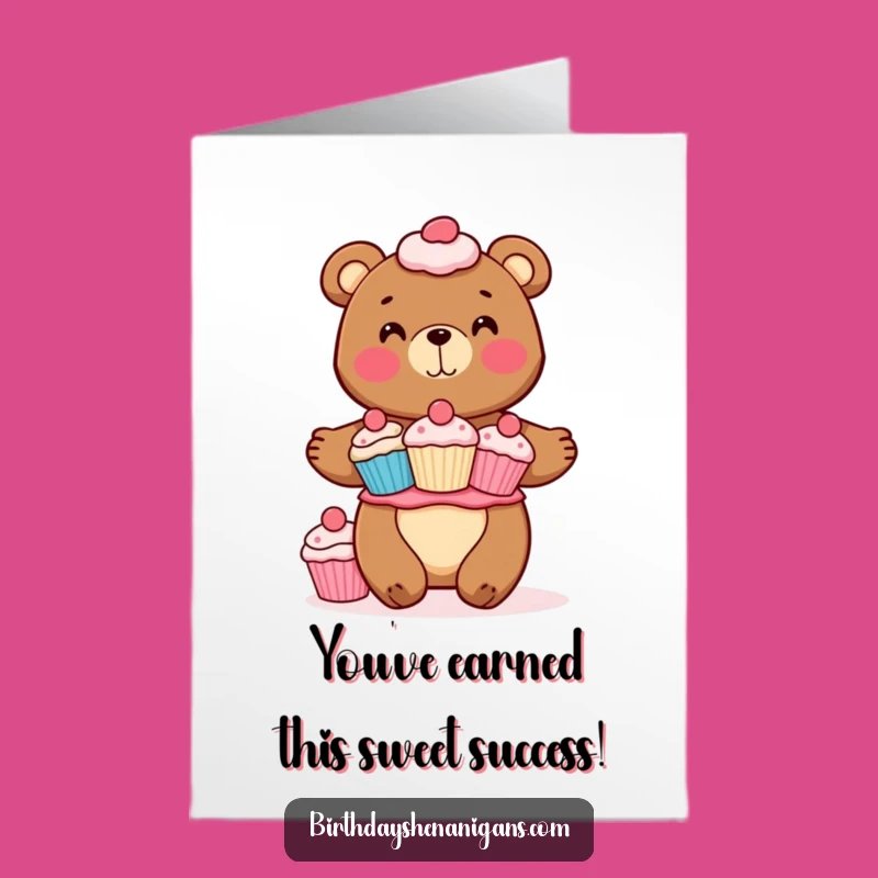 Free Printable Congrats Card: Bear's Cupcake Achievement, Hilarious Downloadable for Sweet Victories