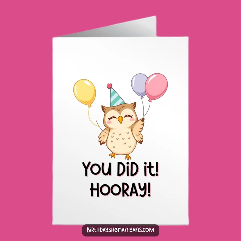 Free Printable Congrats Card: Kawaii Owl Juggling, Fun Downloadable Gift for Any Win