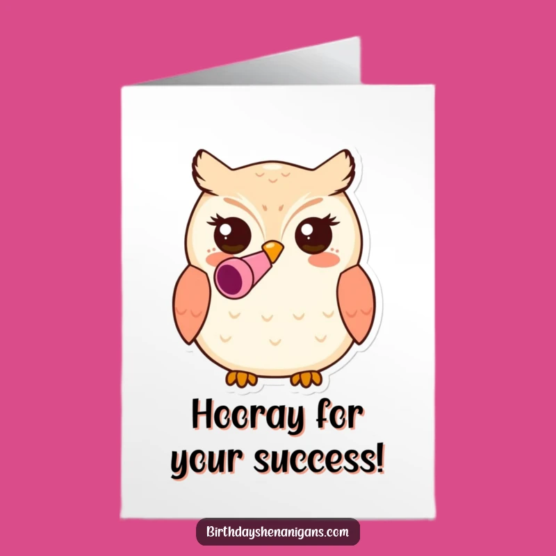 Free Printable Congrats Card: Kawaii Owl's Party Blower Cheer